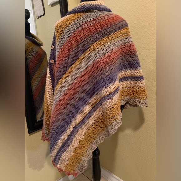 Crocheted Asymmetrical Poncho - Picture 5 of 7